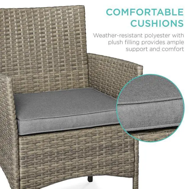 Alt view image 4 of 7 - 3-Piece Outdoor Wicker Conversation Bistro Set, Space Saving Patio Furniture for Garden w/Side Table - Taupe/Cement Gray