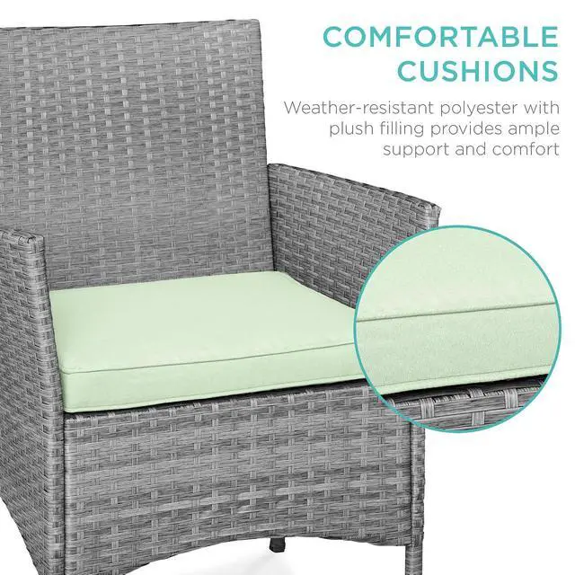 Alt view image 4 of 7 - 3-Piece Outdoor Wicker Conversation Bistro Set, Space Saving Patio Furniture for Garden w/Side Table - Gray/Light Mint