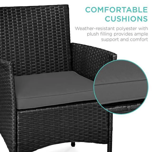 Alt view image 4 of 7 - 3-Piece Outdoor Wicker Conversation Bistro Set, Space Saving Patio Furniture for Garden w/Side Table - Black/Gray