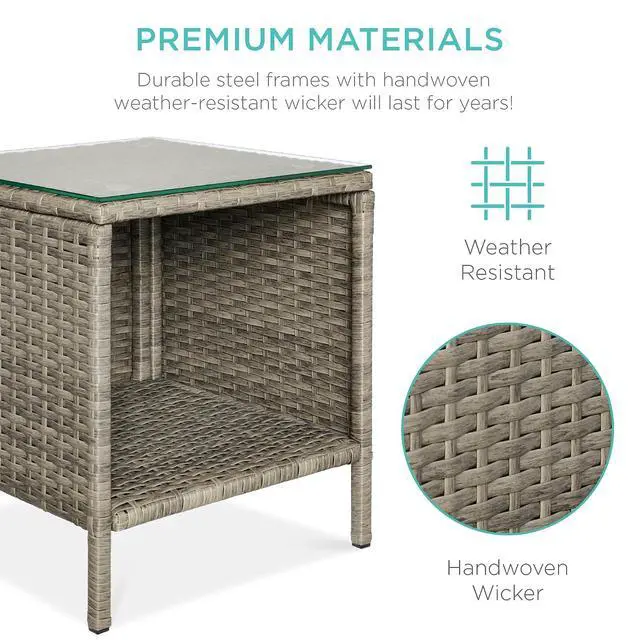 Alt view image 5 of 7 - 3-Piece Outdoor Wicker Conversation Bistro Set, Space Saving Patio Furniture for Garden w/Side Table - Taupe/White Sand
