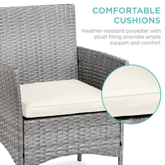 Alt view image 4 of 7 - 3-Piece Outdoor Wicker Conversation Bistro Set, Space Saving Patio Furniture for Garden w/Side Table - Gray/Cream