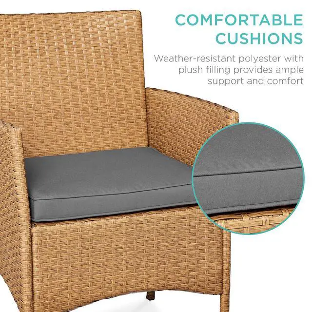 Alt view image 4 of 7 - 3-Piece Outdoor Wicker Conversation Bistro Set, Space Saving Patio Furniture for Garden w/Side Table - Natural/Gray