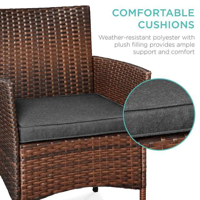 Alt view image 4 of 7 - 3-Piece Outdoor Wicker Conversation Bistro Set, Space Saving Patio Furniture for Garden w/Side Table - Brown/Stone Gray