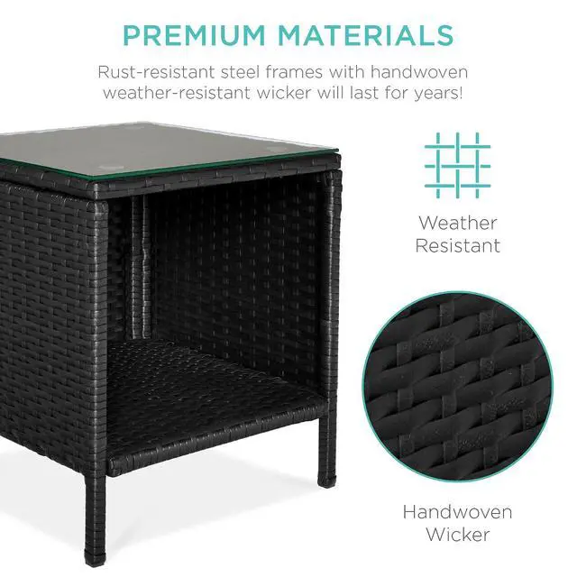 Alt view image 5 of 7 - 3-Piece Outdoor Wicker Conversation Bistro Set, Space Saving Patio Furniture for Garden w/Side Table - Black/Teal