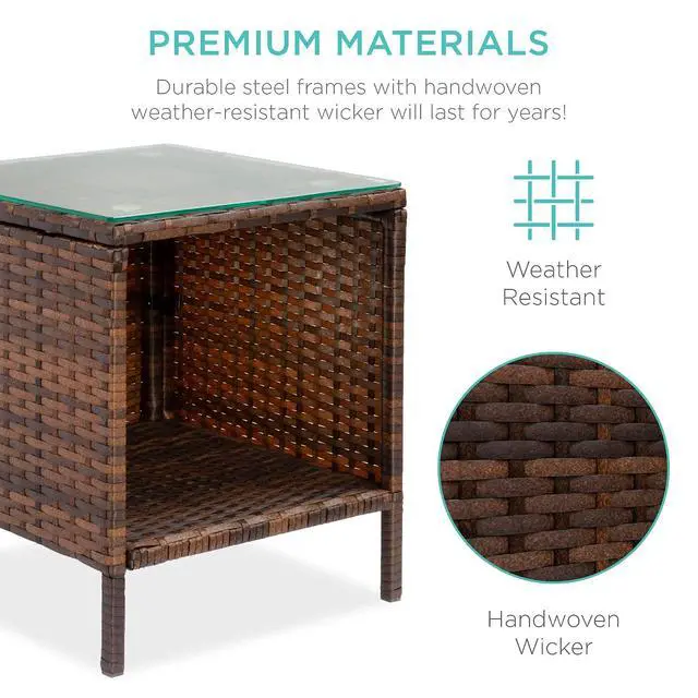 Alt view image 5 of 7 - 3-Piece Outdoor Wicker Conversation Bistro Set, Space Saving Patio Furniture for Garden w/Side Table - Brown/Navy