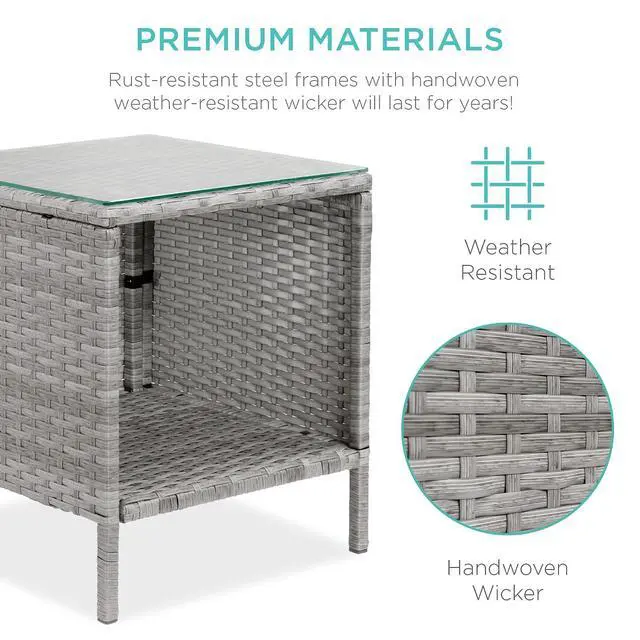Alt view image 5 of 7 - 3-Piece Outdoor Wicker Conversation Bistro Set, Space Saving Patio Furniture for Garden w/Side Table - Gray/Gray