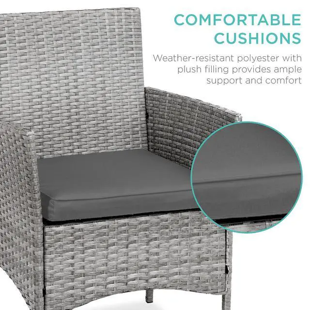 Alt view image 4 of 7 - 3-Piece Outdoor Wicker Conversation Bistro Set, Space Saving Patio Furniture for Garden w/Side Table - Gray/Gray