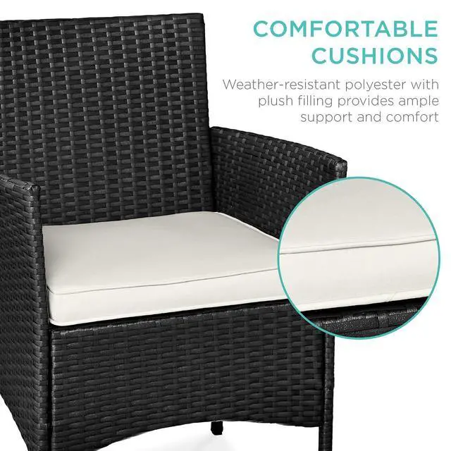 Alt view image 4 of 7 - 3-Piece Outdoor Wicker Conversation Bistro Set, Space Saving Patio Furniture for Garden w/Side Table - Black/White Sand