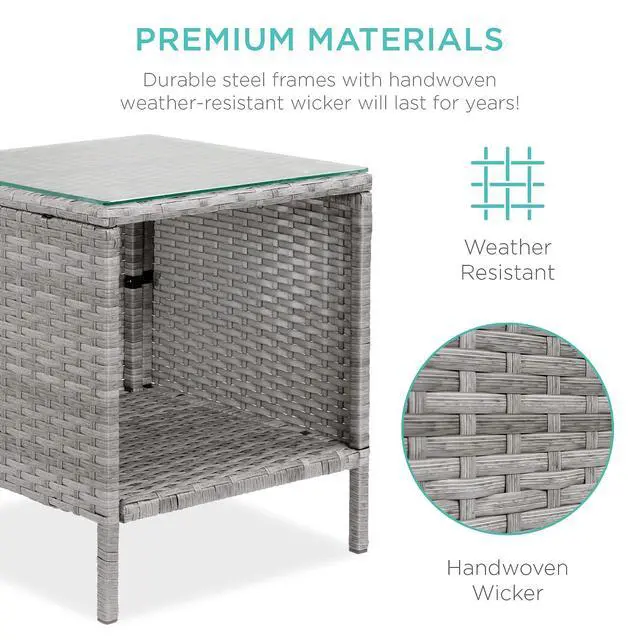 Alt view image 5 of 7 - 3-Piece Outdoor Wicker Conversation Bistro Set, Space Saving Patio Furniture for Garden w/Side Table - Gray/Navy