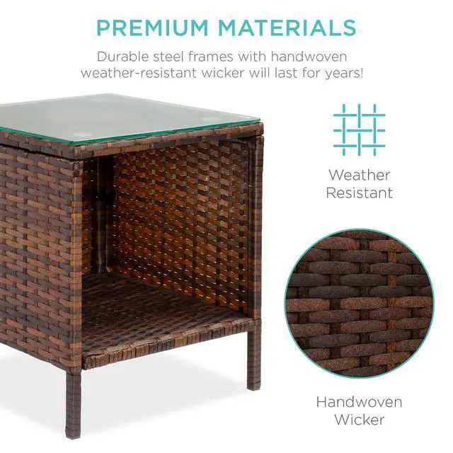 Alt view image 5 of 7 - 3-Piece Outdoor Wicker Conversation Bistro Set, Space Saving Patio Furniture for Garden w/Side Table - Brown/Stone Gray