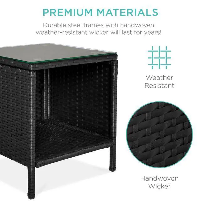 Alt view image 5 of 7 - 3-Piece Outdoor Wicker Conversation Bistro Set, Space Saving Patio Furniture for Garden w/Side Table - Black/White Sand
