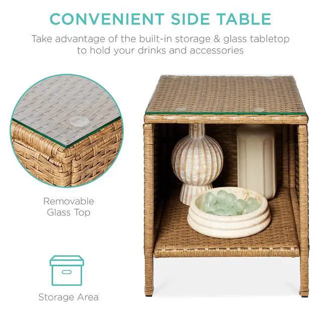 Alt view image 3 of 7 - 3-Piece Outdoor Wicker Conversation Bistro Set, Space Saving Patio Furniture for Garden w/Side Table - Natural/Gray