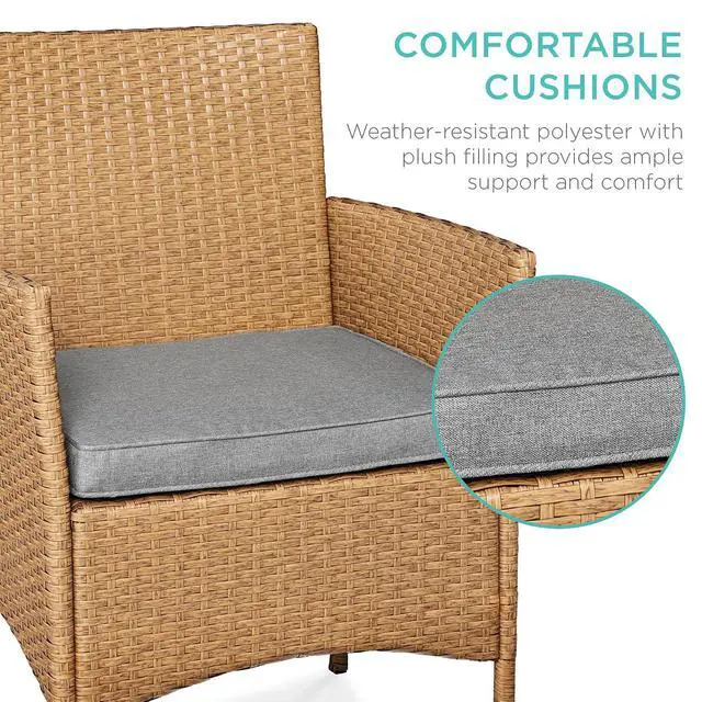 Alt view image 4 of 7 - 3-Piece Outdoor Wicker Conversation Bistro Set, Space Saving Patio Furniture for Garden w/Side Table - Natural/Cement Gray