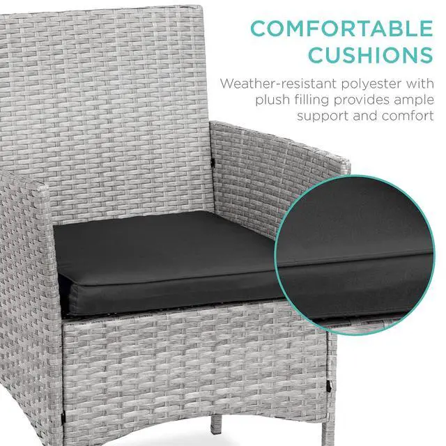 Alt view image 4 of 7 - 3-Piece Outdoor Wicker Conversation Bistro Set, Space Saving Patio Furniture for Garden w/Side Table - Gray/Black