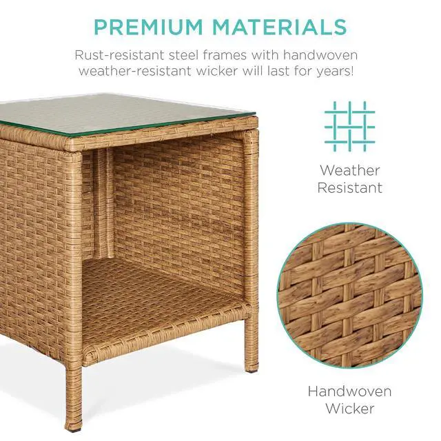 Alt view image 5 of 7 - 3-Piece Outdoor Wicker Conversation Bistro Set, Space Saving Patio Furniture for Garden w/Side Table - Natural/Ivory