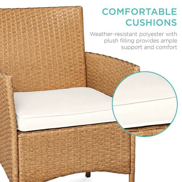 Alt view image 4 of 7 - 3-Piece Outdoor Wicker Conversation Bistro Set, Space Saving Patio Furniture for Garden w/Side Table - Natural/Ivory