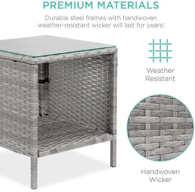 Alt view image 5 of 7 - 3-Piece Outdoor Wicker Conversation Bistro Set, Space Saving Patio Furniture for Garden w/Side Table - Gray/Black