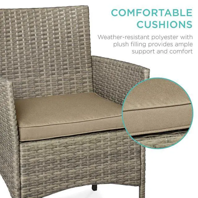 Alt view image 4 of 7 - 3-Piece Outdoor Wicker Conversation Bistro Set, Space Saving Patio Furniture for Garden w/Side Table - Taupe/Desert