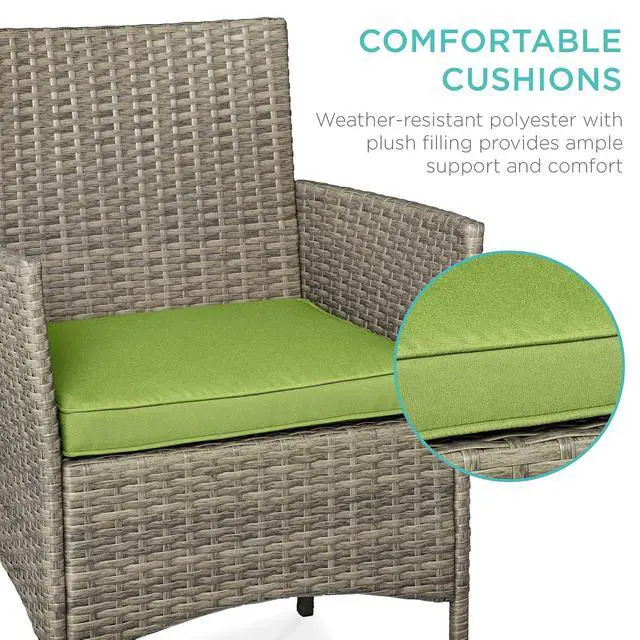 Alt view image 4 of 7 - 3-Piece Outdoor Wicker Conversation Bistro Set, Space Saving Patio Furniture for Garden w/Side Table - Taupe/Pistachio