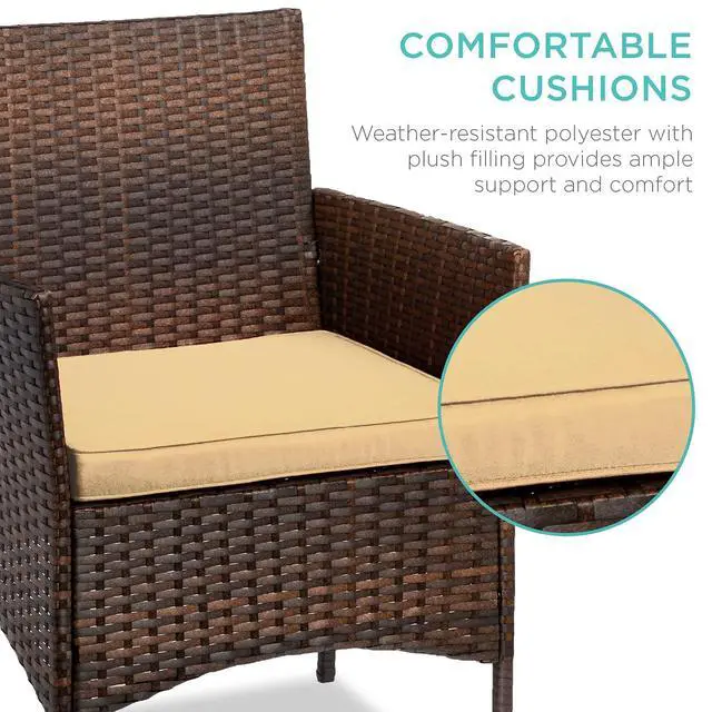 Alt view image 4 of 7 - 3-Piece Outdoor Wicker Conversation Bistro Set, Space Saving Patio Furniture for Garden w/Side Table - Brown/Tan