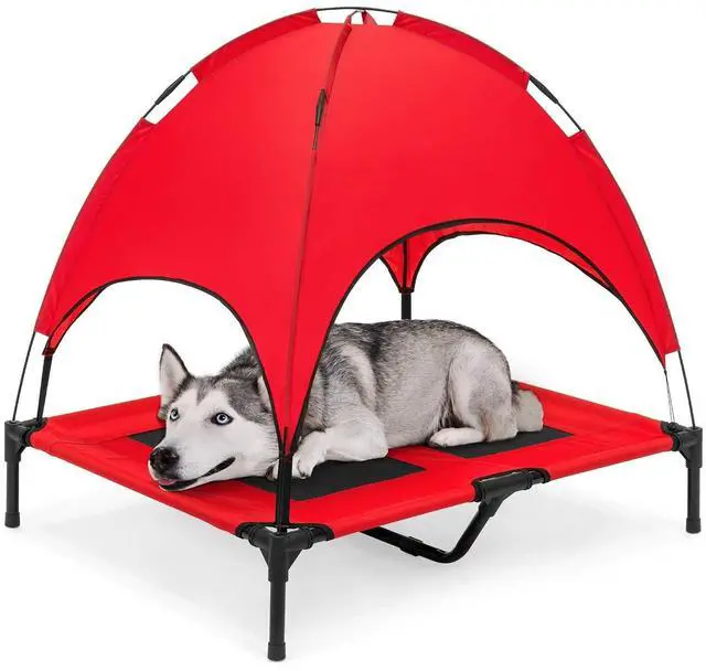 Main image of 36in Elevated Dog Bed w/Removable Canopy, Red | Cooling Raised Mesh Pet Cot w/ Tent for Shade, Carrying Bag, Breathable Fabric, Outdoor Pet Bed