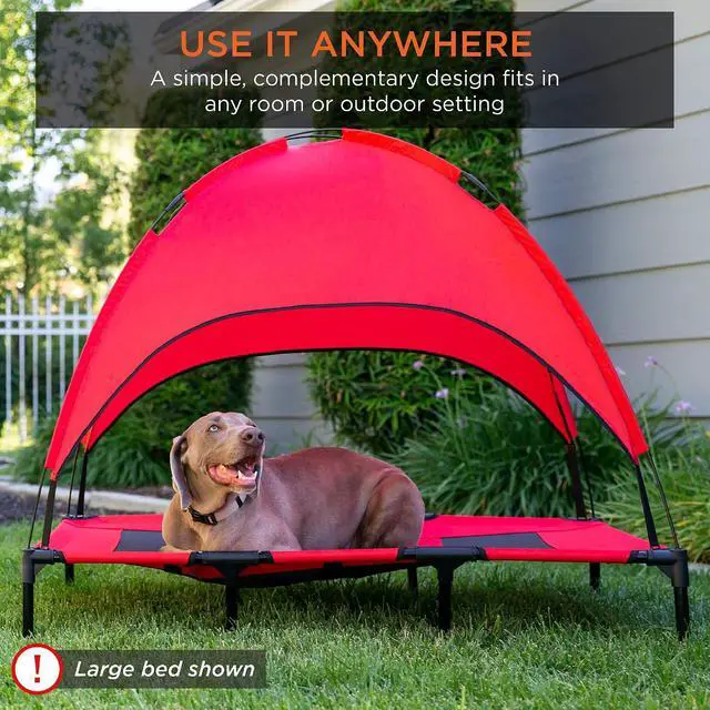 Alt view image 2 of 7 - 36in Elevated Dog Bed w/Removable Canopy, Red | Cooling Raised Mesh Pet Cot w/ Tent for Shade, Carrying Bag, Breathable Fabric, Outdoor Pet Bed