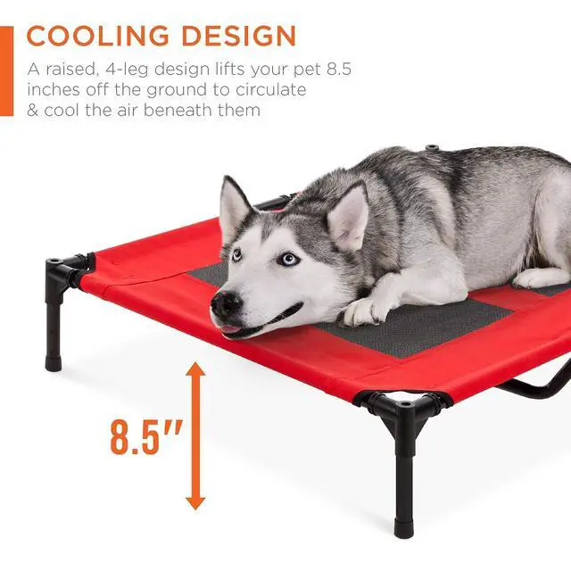 Alt view image 3 of 7 - 36in Elevated Dog Bed w/Removable Canopy, Red | Cooling Raised Mesh Pet Cot w/ Tent for Shade, Carrying Bag, Breathable Fabric, Outdoor Pet Bed