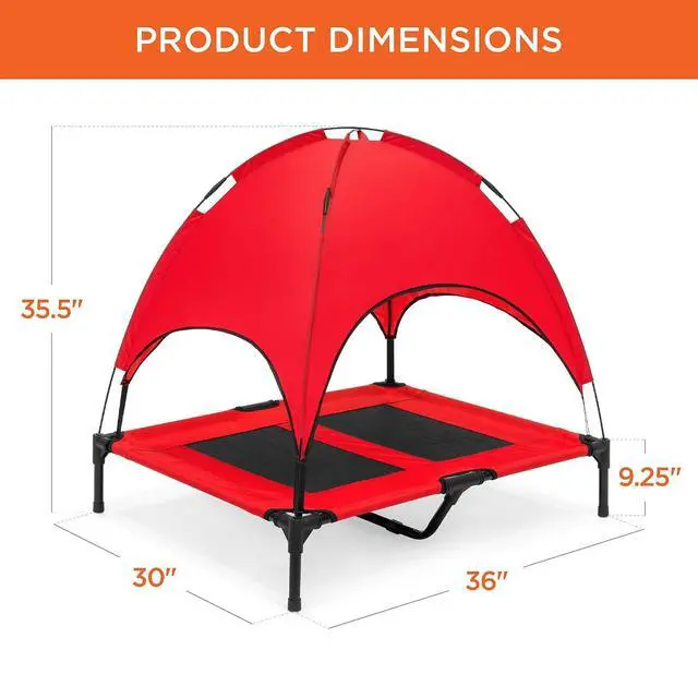 Alt view image 7 of 7 - 36in Elevated Dog Bed w/Removable Canopy, Red | Cooling Raised Mesh Pet Cot w/ Tent for Shade, Carrying Bag, Breathable Fabric, Outdoor Pet Bed