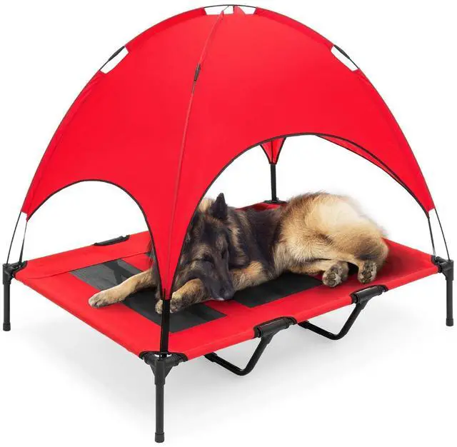 Main image of 48in Elevated Dog Bed w/Removable Canopy, Red | Cooling Raised Mesh Pet Cot w/ Tent for Shade, Carrying Bag, and Breathable Fabric, Outdoor Pet Bed