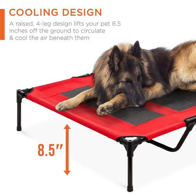 Alt view image 3 of 7 - 48in Elevated Dog Bed w/Removable Canopy, Red | Cooling Raised Mesh Pet Cot w/ Tent for Shade, Carrying Bag, and Breathable Fabric, Outdoor Pet Bed