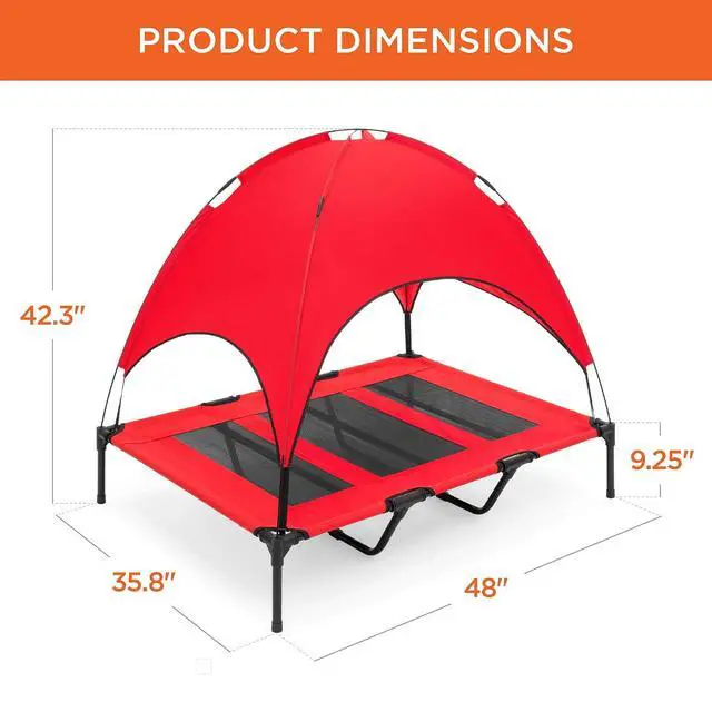 Alt view image 7 of 7 - 48in Elevated Dog Bed w/Removable Canopy, Red | Cooling Raised Mesh Pet Cot w/ Tent for Shade, Carrying Bag, and Breathable Fabric, Outdoor Pet Bed