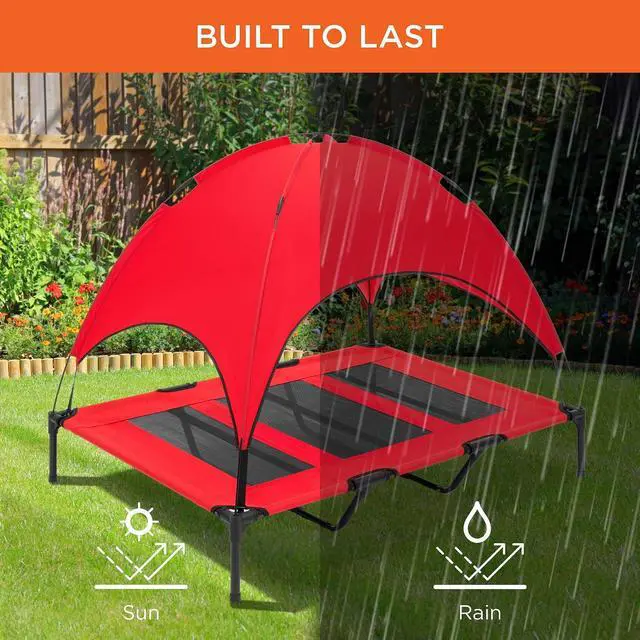 Alt view image 5 of 7 - 48in Elevated Dog Bed w/Removable Canopy, Red | Cooling Raised Mesh Pet Cot w/ Tent for Shade, Carrying Bag, and Breathable Fabric, Outdoor Pet Bed
