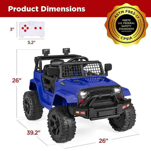 Alt view image 7 of 7 - Best Choice Products 12V Kids Electric Vehicle Toy Ride On Car with Parent Remote Control for Toddlers, Seat Harness, 61 lbs Weight Capacity, Locking Doors, Spring Suspension, Bluetooth - Blue