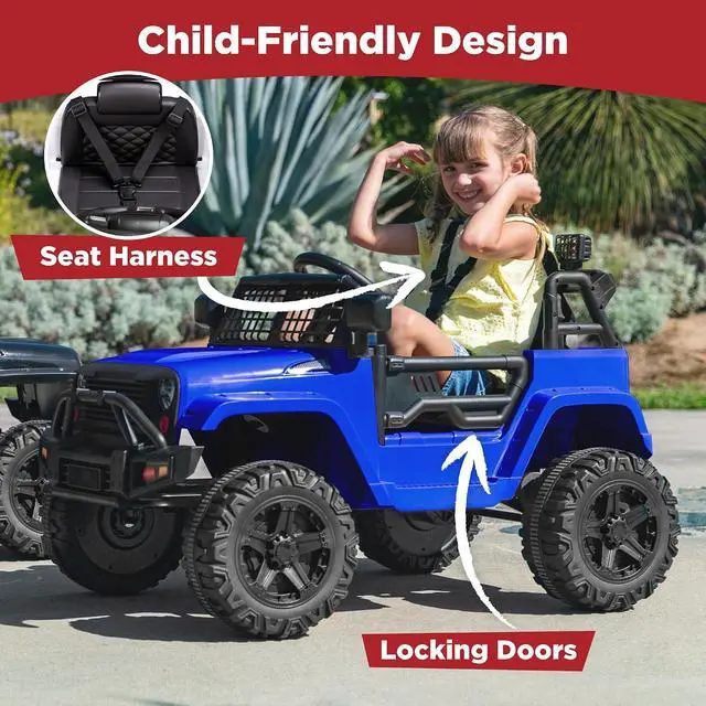 Alt view image 5 of 7 - Best Choice Products 12V Kids Electric Vehicle Toy Ride On Car with Parent Remote Control for Toddlers, Seat Harness, 61 lbs Weight Capacity, Locking Doors, Spring Suspension, Bluetooth - Blue