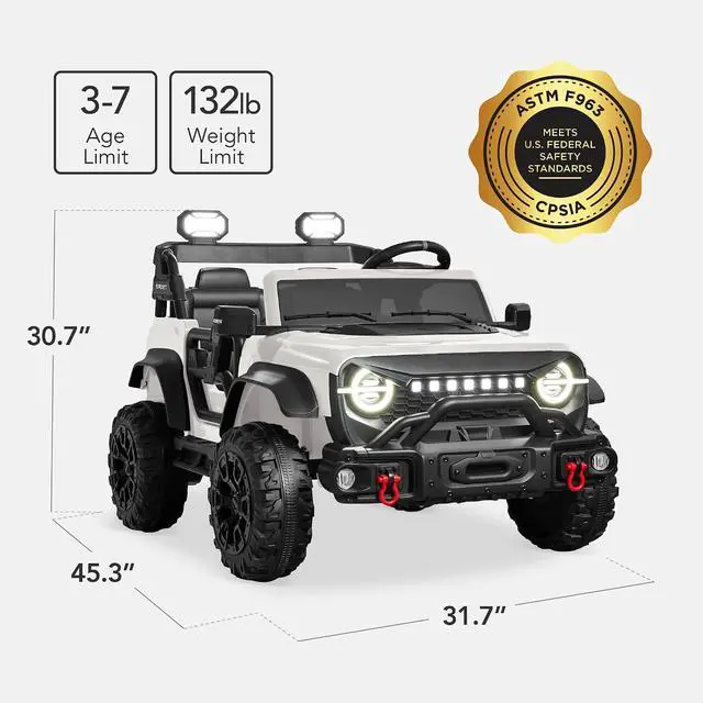 Alt view image 2 of 7 - Best Choice Products Kids 24V 2-Seater Electric Ride On Car Truck w/ 132lb Weight Capacity, Parent Control, Bluetooth, LED Lights - White