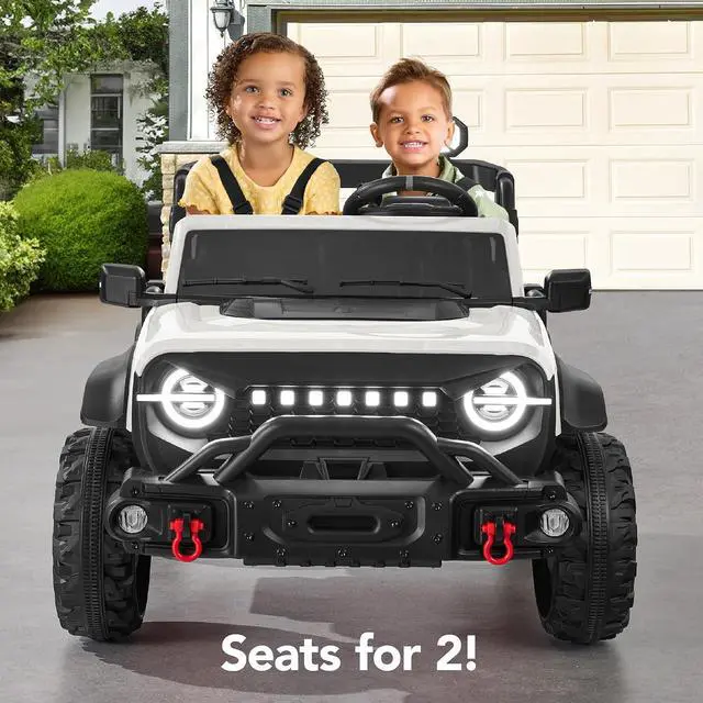 Alt view image 3 of 7 - Best Choice Products Kids 24V 2-Seater Electric Ride On Car Truck w/ 132lb Weight Capacity, Parent Control, Bluetooth, LED Lights - White