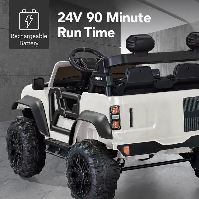 Alt view image 5 of 7 - Best Choice Products Kids 24V 2-Seater Electric Ride On Car Truck w/ 132lb Weight Capacity, Parent Control, Bluetooth, LED Lights - White