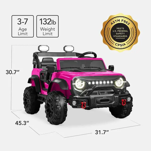 Alt view image 2 of 7 - Best Choice Products Kids 24V 2-Seater Electric Ride On Car Truck w/ 132lb Weight Capacity, Parent Control, Bluetooth, LED Lights - Hot Pink