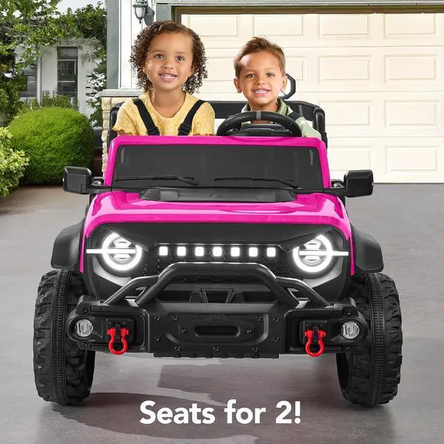 Alt view image 3 of 7 - Best Choice Products Kids 24V 2-Seater Electric Ride On Car Truck w/ 132lb Weight Capacity, Parent Control, Bluetooth, LED Lights - Hot Pink