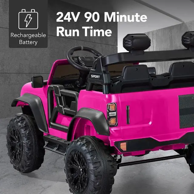 Alt view image 5 of 7 - Best Choice Products Kids 24V 2-Seater Electric Ride On Car Truck w/ 132lb Weight Capacity, Parent Control, Bluetooth, LED Lights - Hot Pink
