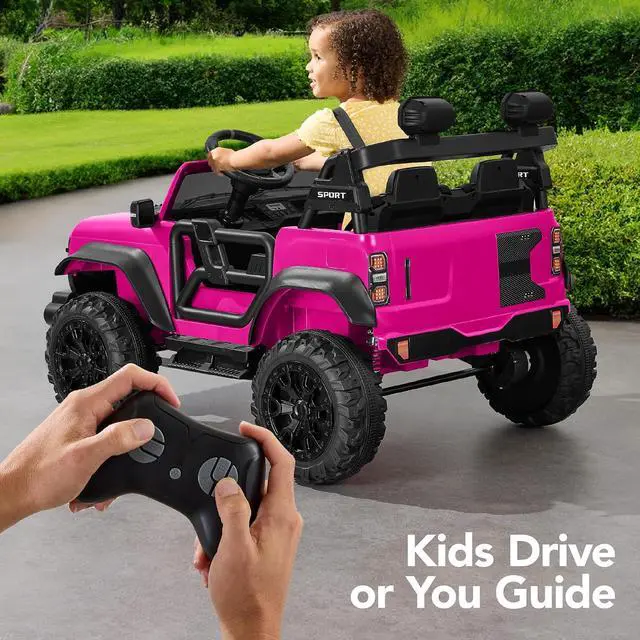 Alt view image 4 of 7 - Best Choice Products Kids 24V 2-Seater Electric Ride On Car Truck w/ 132lb Weight Capacity, Parent Control, Bluetooth, LED Lights - Hot Pink