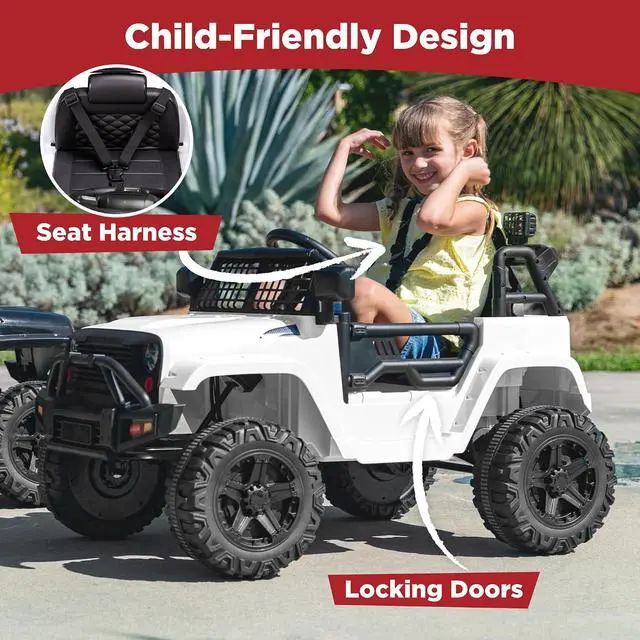 Alt view image 5 of 7 - Best Choice Products 12V Kids Electric Vehicle Toy Ride On Car with Parent Remote Control for Toddlers, Seat Harness, 61 lbs Weight Capacity, Locking Doors, Spring Suspension, Bluetooth - White