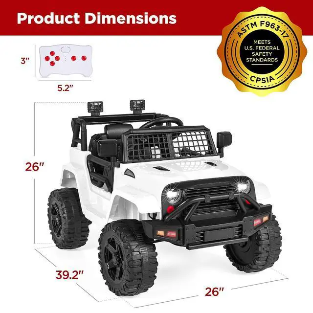 Alt view image 7 of 7 - Best Choice Products 12V Kids Electric Vehicle Toy Ride On Car with Parent Remote Control for Toddlers, Seat Harness, 61 lbs Weight Capacity, Locking Doors, Spring Suspension, Bluetooth - White