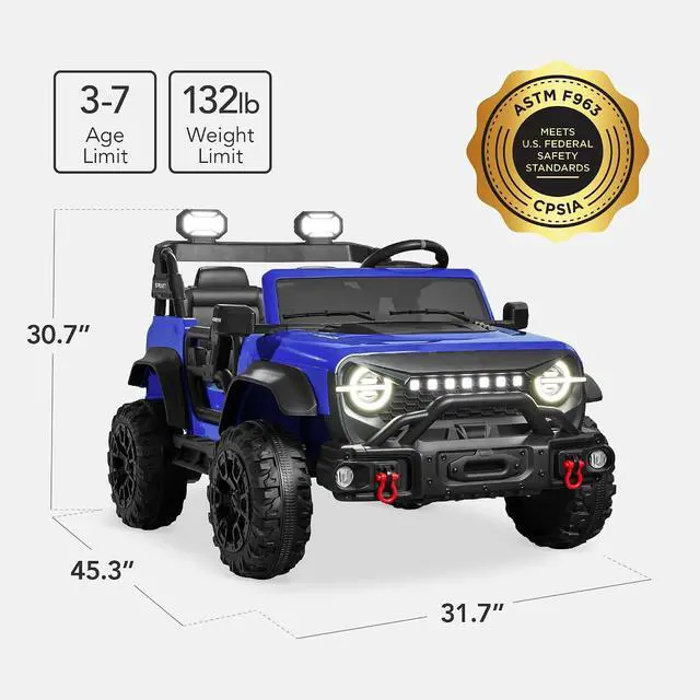 Alt view image 2 of 7 - Best Choice Products Kids 24V 2-Seater Electric Ride On Car Truck w/ 132lb Weight Capacity, Parent Control, Bluetooth, LED Lights - Blue