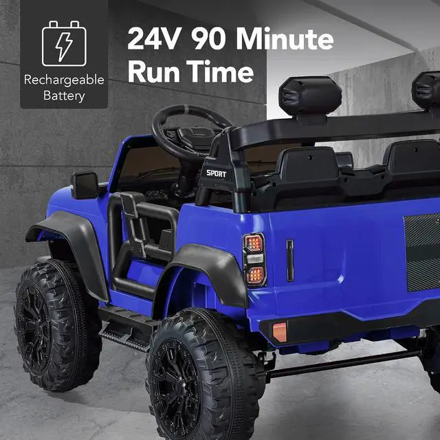 Alt view image 5 of 7 - Best Choice Products Kids 24V 2-Seater Electric Ride On Car Truck w/ 132lb Weight Capacity, Parent Control, Bluetooth, LED Lights - Blue