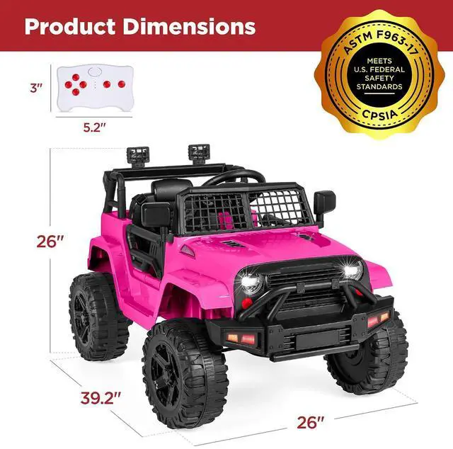 Alt view image 7 of 7 - Best Choice Products 12V Kids Electric Vehicle Toy Ride On Car with Parent Remote Control for Toddlers, Seat Harness, 61 lbs Weight Capacity, Locking Doors, Spring Suspension, Bluetooth - Hot Pink