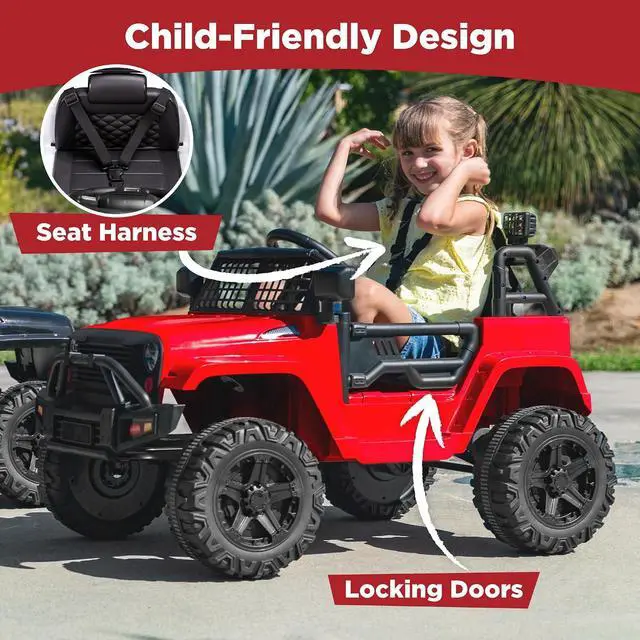 Alt view image 5 of 7 - Best Choice Products 12V Kids Electric Vehicle Toy Ride On Car with Parent Remote Control for Toddlers, Seat Harness, 61 lbs Weight Capacity, Locking Doors, Spring Suspension, Bluetooth - Red