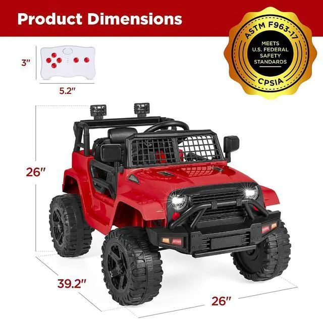 Alt view image 7 of 7 - Best Choice Products 12V Kids Electric Vehicle Toy Ride On Car with Parent Remote Control for Toddlers, Seat Harness, 61 lbs Weight Capacity, Locking Doors, Spring Suspension, Bluetooth - Red