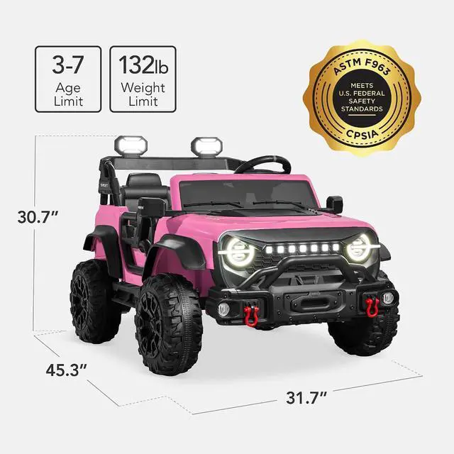 Alt view image 2 of 7 - Best Choice Products Kids 24V 2-Seater Electric Ride On Car Truck w/ 132lb Weight Capacity, Parent Control, Bluetooth, LED Lights - Pink