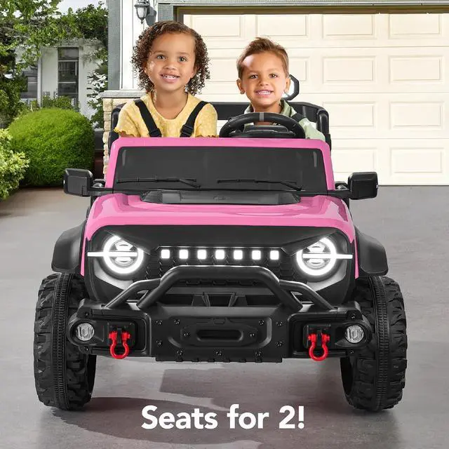 Alt view image 3 of 7 - Best Choice Products Kids 24V 2-Seater Electric Ride On Car Truck w/ 132lb Weight Capacity, Parent Control, Bluetooth, LED Lights - Pink